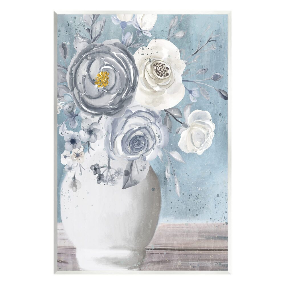 1116 Round Flower Blossom Bouquet Blue Paint Speckles Wood Wall Art, Design